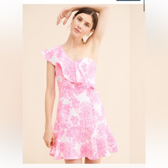 Lilly Pulitzer Pants - Lilly Pulitzer Ariana One-Shoulder romper bright pink